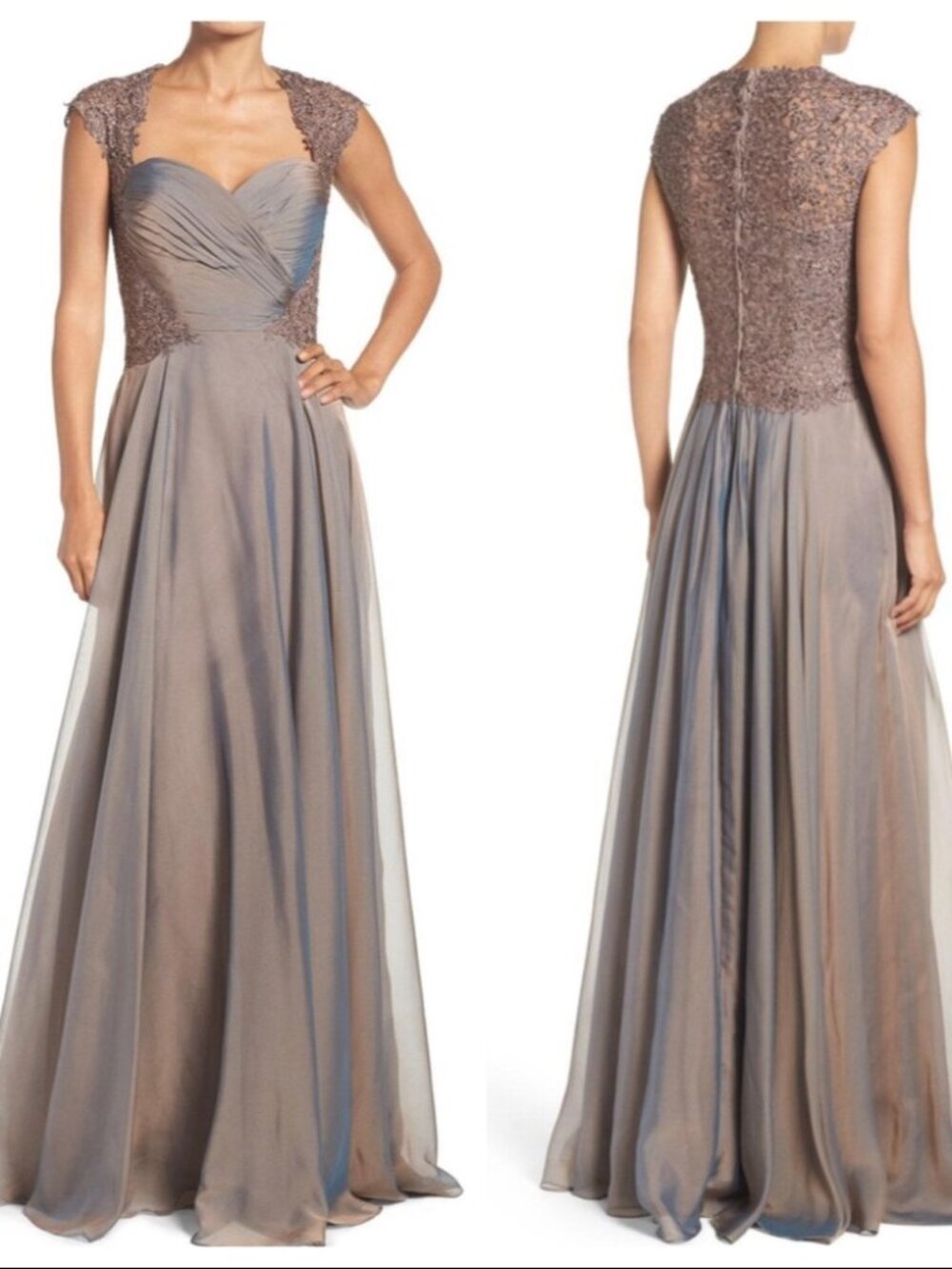 LA FEMME Ruched Chiffon Gown In Cocoa 1191